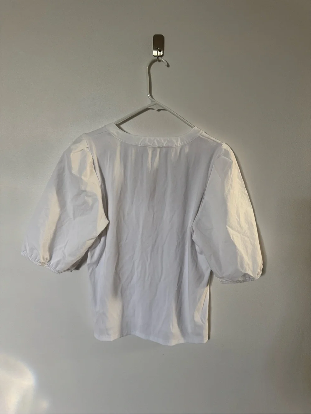 Madewell White Puff-Sleeve Henley Top, XL